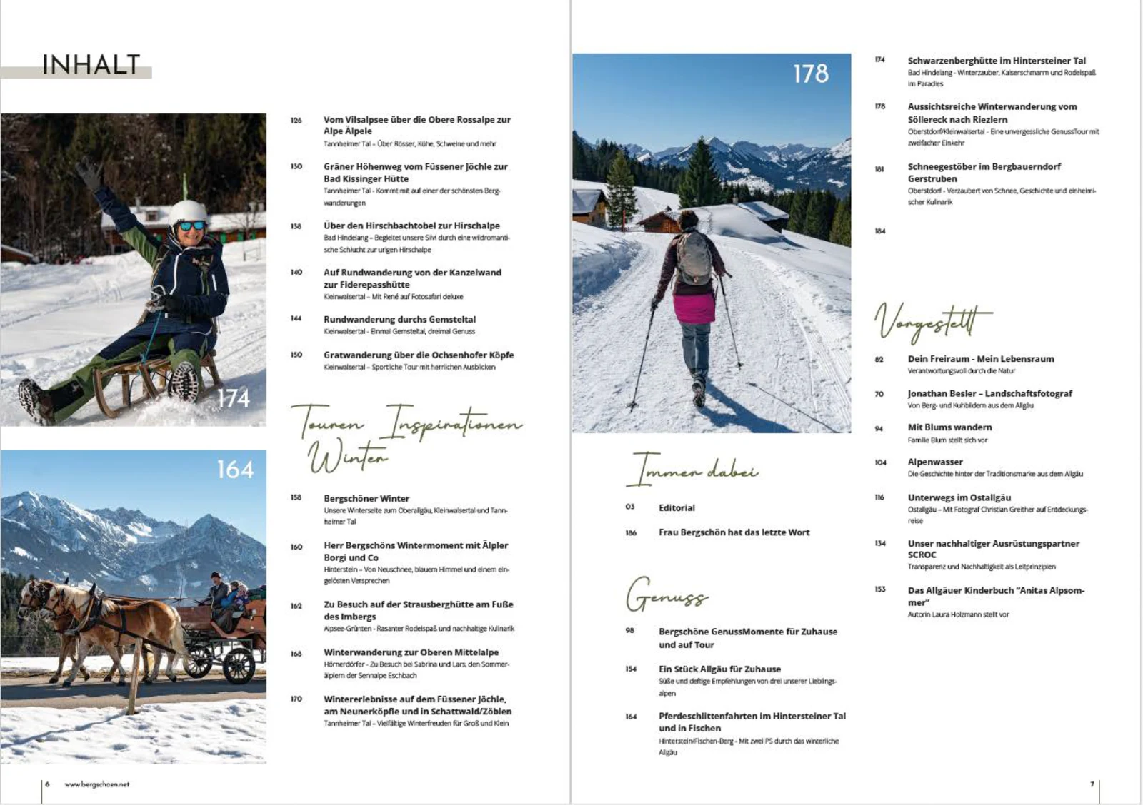 Inhaltsverzeichnis der Bergschön-Ausgabe 2023, Seiten 6 und 7